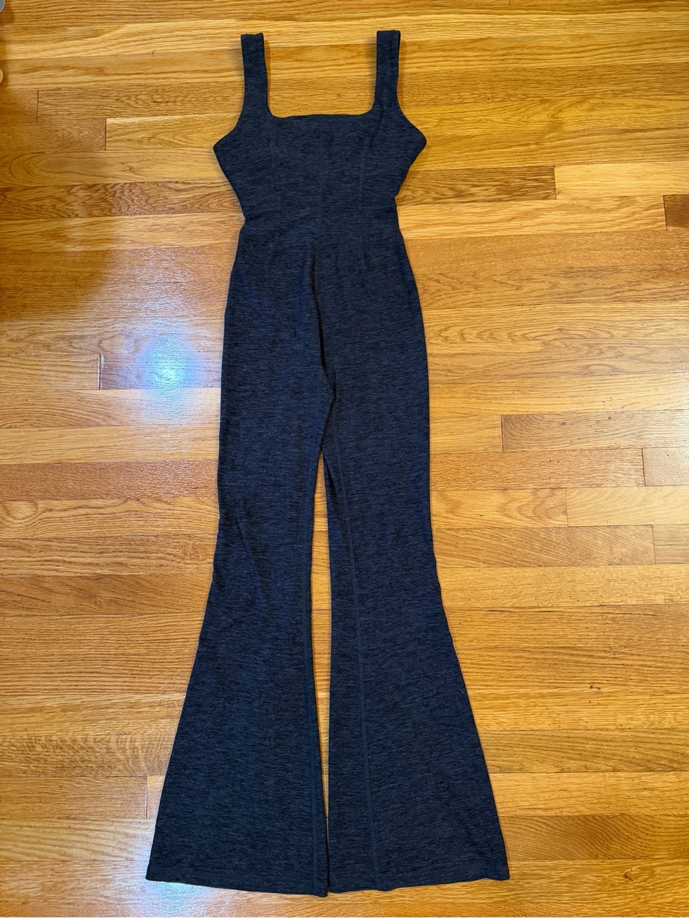 Fabletics HeatherFlex Kick Flare Jumpsuit Black Heather - Size XS
